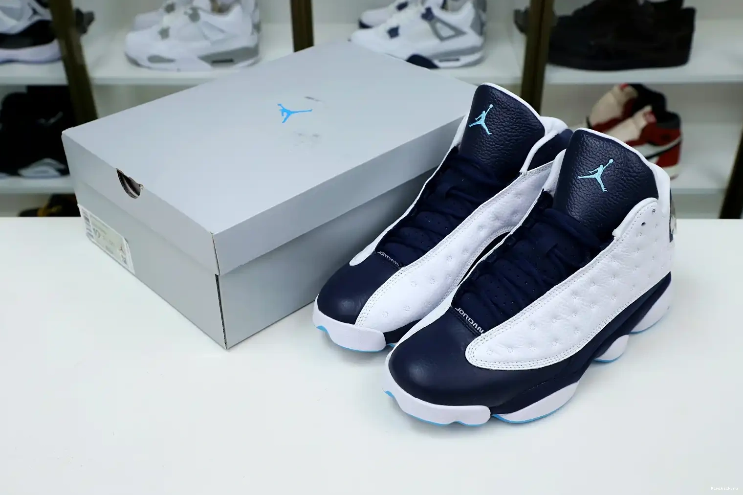 WHITE JORDAN POWDER BLUE Kimikick 414571-144 RETRO AIR 13 OBSIDIAN 0524